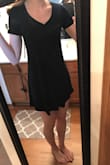 This dress is so cute. The skirt is nice and flowy, and it's longer in the back so that you can bend over. It's not to the point where it looks like a high-low hem, though. My only complaint is that the top seems just a tad small, which is weird because Lulu's XS dresses are usually just a tad big in the chest for me. The shoulder seams hit about an inch too far in, and the v-neck is just a bit higher than normal. It looks kind of like I bought a v-neck that was one size too small. Overall, though, it's not that noticeable, and this dress is too comfortable to return! - Kristen O.