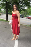 So I was super hesitant about getting this dress only because I was unsure of the size. I had looked at the reviews and even chatted with someone. They advised me that this runs more junior sizes so I should size up so I did. My waist is smaller and I could lose a few pounds if I'm being honest but it still fit really well! It was a bit snug around my waist line at first but after I wore it it's fine! I just order this in black before it's gone, and it's beautiful too! Definitely follow the suggested size! - Bethany H.