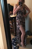 Fits awesome! Cleavage button doesn't stay buttoned and I need heels for it or it drags on the ground otherwise it's great. - Katie S.
