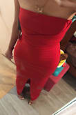 It's my first time shopping on this website and I was looking for a formal dress for a wedding. I know red looks good on me and reading the reviews of how good it fits I had to get and I feel in love as soon as I tried it on. I love it and I'm a girl with hips and curves and this dress makes me look so good that I'm excited for people to see me at the wedding.!! - Jasmin G.