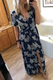 I bought this dress to wear to a spring graduation, and it certainly did not disappoint. The fabric is light, but also very sturdy, making it great for either casual or formal occasions. It looks and fits identically to the pictures, and I was truly astounded at how flattering it was. I have a large bust and small waist, and typically have a hard time finding things that fit me correctly. I was in between a Medium and Large and decided to order up and get a large. I was worried it might be baggy, but with the wrap style of this dress, it is quite adjustable and ended up fitting me like a glove. The length is absolutely perfect with some heels. The dress is quite modest, you don't have to worry about a wardrobe malfunction, as it wraps enough to create good coverage. Same goes for the chest area! Again, I can't stress how wonderful this dress is, I plan to buy it in more colors. Well worth the money and will definitely buy again! - Olivia Z.