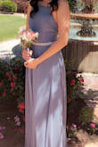 I wore this dress for my aunt's wedding and it was the exact color of the wedding!! The material was really nice and breathable. The top part was a little loose on me (2nd Picture), but nothing too bad. It was also a pretty long dress even on me and I'm 5'10". Overall a great dress! - Kaylien M.