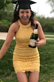 I ordered this dress for my graduate school graduation. This was my first time ordering off of Lulus and I am 100% satisfied. The dress came quickly and it fit me perfectly! The material is thick and I felt so comfortable in it (also it doesn't have one of those tiny rice-grain zippers that indent your fingers! The zipper is sturdy yet elegant). I received so many compliment wearing it too!
I recommend this dress! In any color! Yellow was just Iowa's color so I thought I'd pick it. - Sylvia B.