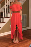 I absolutely love the color of this dress!! I usually wear an XS from Lulus, but I always order whatever size the model is wearing, since that is usually my size, and she was wearing a size small..so I ordered both an XS and a Small.  The XS fit, but I didn't really like it that tight so I went with the Small. The Small didn't fit me as tight around the waist as I would of liked so I belted it! I bought this dress for my up coming trip to Italy and I LOVE it!! I can't wait to wear it!! - Monica J.