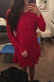 I thought this dress looked really pretty on the models! But when I put the dress on, it wasn't as cute. The back was very pretty but the front wasn't as flattering. It also looked very christmas-y and kind of old lady... too much coverage in the front for me and the sleeves were loose! - Jordyn S.