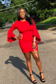 The dress was amazing! It complemented my skin so well. I absolutely loved it. Rising was expected so that wasn't really a big deal to me since I am on the taller side. The fabric is so nice. - Alyssa M.