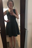 I bought this dress in a small as that's typically my dress size, but I have a larger rib cage and needed to go up to a large to accommodate. I initially bought this dress in green and it was so flattering and well constructed that I also purchased it in red and as soon as it's back in stock in my size in black, I'm ordering it! - Jaelithe E.