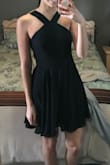 This dress fit exactly true to size and I was worried about the top part not working but it did work out and it holds up by itself! 

The material is nice as well and it's not as short as in the picture. - Celina M.
