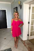 Absolutely love this dress! I ordered a size small but could have ordered an XS instead because it was very flowy and loose. The straps can be adjusted though and I didn't have enough time to exchange for a smaller size. I love the color and felt so pretty and sexy in this! Love the off the shoulder so much and would definitely recommend this dress for a vacation or date night! - Kayla V.