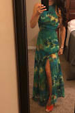 Colors are more vibrant than first photo. I had to have about 5inches hemmed off, even with 6inch heals. Got so many complements on this dress! - Ashley F.