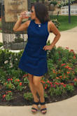 So everything about this dress is cute! The color is a pretty blue, the length was just right, the fabric is soft and comfortable! The only part I had to alter is the open back. It 
flapped wide open on me, but I sewed it down just a quarter inch on each side by the waist because I didn't want to return it! That did the trick! Love this dress! - Janet B.