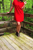 I adore this dress! The fabric is comfortable and it looks true to photo color wise! Although it is a bit long for my personal taste, it works perfectly going out to dinner or a party! I wore it with heeled booties (in the actual event) but you could also wear it with heels (as shown in the photo). My new favorite dress! when I was purchasing it, there was only large left (and only one more! I got the last one) and 
I am typically a medium, however it worked out perfectly! - Kady B.
