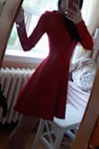 This dress is fantastic. The material is so dense, and it is lined fully. Absolutely perfect for fall and winter. The skirt is full and one of those that makes you want to twirl. I had been eyeing this dress for a while, and am so glad I grabbed it. The zipper is a little bit tricky though; nothing worrisome, it just needs a little more force when going over the seam at the waist, and then it goes all the way up to the collar where I usually ask for assistance with the hook closure. - V. R.