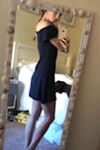 This was a little big on me, but I always have this problem. It's not fitted at all within the waist, so it's more of a T-shirt dress.. but with cute sleeves. I actually loved this so much and I wish I could keep it!! But if you're tiny on the top and in the waist it might swallow you 

Fabric is comfy and great, it looks high quality. - Sloan G.