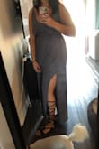 I wore this dress to an outdoor wedding and felt really beautiful. I usually go for clothes that are a kind of loose in the tummy area so this dress was perfect for that. The open back looks amazing too, even though I couldn't wear a bra. I bought one of those chicken cutlet looking stick-on bras with the strings you tie in the middle to push your breasts together and will 100% recommend it for this dress because of the low v cut in front. I don't wear heels as I'm already pretty tall so I wore flats and the length was perfect for my height.
My cons would be how easily it wrinkles. This is not something you wear riding in a car to an event. I tried to be really careful and wasted so much time ironing just to look all wrinkly anyway. Another thing that most people also mentioned was the length of the straps. If you're like me and don't want your breasts just sliding out of this thing every time you slightly bend over for anything, you'll want to have some safety pins handy for that. I just used one safety pin for each side, folded each single piece in half (near the very end of the strap on the back side) so they were about the same length, pinned them together and then pinned them to the inside of the back of the dress. It held up all day! Still deserves 5 stars despite the few flaws - Sara K.