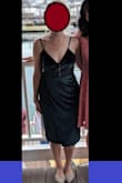 I originally ordered the dress as a medium, but the small fit much better. The fabric was perfect for a chilly Spring wedding, and I got compliments all night! The fabric was soft and comfortable, never static-y or stuck. The front slit was perfect, stylish but not too revealing, and the dress was easy to dance in. I wore it with a sticky-bra because the straps are thin and the front is low. Love love love!! - Wo J.