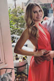 Coral color is beautiful! I also ordered the Mustard, and found it just a bit too...mustardy for myself. Would look great on a darker skin shade. For 5'4", I was able to wear the dress without it dragging with a 4-5 inch heel. Anything less and I would look into getting it hemmed. - Katrina B.