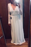 I will be eloping with my fiance this August and we want to keep it very intimate and inexpensive. I fell in love with this dress the second I saw it. The only thing I was hesitant about was choosing a size. The reviews between size Small and Mediums weren't very helpful so I'm here to say if you are in the same boat as I was, order a size up and alter like I will be doing. It fits beautifully in most places but if you're average height like I am, you'll need to alter anyways. Super excited to wear it in a couple months and most likely get praise from my fiance for how much money I saved haha! - Breanna C.
