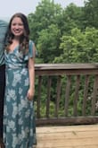 I wore this dress to a summer in wedding in the mountains. It was beautiful! I loved the color, the slit in the sleeves and the slit in the dress. I got so many compliments! It was easy to move around and dance in and I was comfortable sitting for long periods of time as well. I got the dress hemmed because I am 5'0, and it was a little big on the chest so I had to pin it. Other than that I loved it and I am considering getting another color! - Leanna R.
