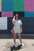 Love this romper! Sometimes off-the-shoulder stuff doesn't stay in place or can feel restricting, but this elastic is just right! It stays put and doesn't feel restricting at all. Super comfortable and very flattering because it's flowy. Super cute outfit! - Carly G.