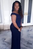 I wear this dress in a wedding and have a lot of compliments, it looks great on me. I love it and the material is great true to size. - Amie D.