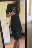 I ordered this in an XS because they were sold out of small and I really wanted to wear it on my honeymoon. I am normally a small so I was very nervous that I was wasting my time (I have a whole lotta hip!). While the XS is snug, it has some stretch so I am able to wear it. A small would have fit perfectly so I would say it's true to size. The quality is great and the lace makes this dress so unique and flattering. It is now my favorite dress. Worth every penny. - Kendra L.
