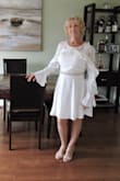 I ordered this dress as an evening dress for a cruise I am going on in November.
I would suggest if your my height and measurements do not order the Medium.
I took a chance based on the last dress I ordered which was Medium and found it too snug.
THIS TIME I ORDERED THE LARGE AND TO MY SURPRISE  THE DRESS FITS WONDERFUL AND I AM VERY HAPPY WITH MY PURCHASE.

Just to let your customers know I am 72 and feel fantastic in this dress. - Virginia M.