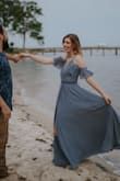 Wore this at my engagement shoot, length was perfect for me - often have trouble since I'm tall. Wrap was a little interesting to figure out at first but easy. Loved how it shot in photos! - Julia C.