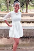 The dress fit great and I got a ton of compliments at an all white event; however, the lace sleeves were a tad bit tight and the zipper got caught on the lace a few times. - Kristin T.