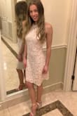 I needed a dress that was going to work for a fancy wedding and the Love Poem Blush Pink Lace Dress was THE DRESS. The material to this dress was super soft and comfortable and the fit was amazing on me. I'm very petite and I'm always afraid of getting a dress that's too long for me but this dress was PERFECT and hit right above the knee. I got compliments throughout the night about the dress! Definitely makes you stand out even in such a subtle color. - Casey G.