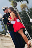 Needed this dress for my engagement shoot as it was the perfect color to compliment my man's uniform. The scallops are such a cute touch. I've gotten so many compliments on this dress and will definitely wear it again! 5'4", 132 lbs, 34 DD ordered a small - it was kinda big around my ribs but an XS would have been too small. - Nicki C.