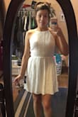 I was worried about ordering a dress online, but saw this and thought it would be perfect for my bridal shower! I love this dress it's light weight, but not see through. You can wear a strapless bra with it. It is figure flattering and it can be dressed up or worn causal. The zipper is on the side which makes it easy to get on and off. It is True to size. I would highly recommend this dress! - Gina R.