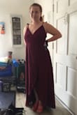 Bought this dress for one of my bridesmaids. The color and cut are amazing. She's a little larger than me and thought a medium would have been better, but we would rather take it to be altered than purchase one that might be too tight. It's long, so if you're short, expect to get it hemmed. - Nadia G.