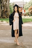 I ordered this dress for my college graduation and ended up also using it in my grad photos too. It fits true to size, I am a small and it fits perfectly. I think the material is a good quality and I am very happy with my purchase. - Nicole B.