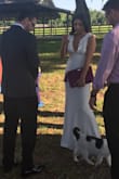 I ordered this dress for my rehearsal dinner. It's stunning and very flattering but sadly runs a little small for me. I thought it would be ok because the fabric is stretchy but unfortunately it wouldn't zip all the way up in the back. I exchanged it for a medium. I would recommend going up a size in this dress and you will look amazing! - Cara A.