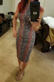 Love this dress. I'm only 5.0 ft.. so I thought the length gonna too long. But the length is perfect. true size, so comfortable. Just one complaint is the inside navy color fabric keeps coming out from bottom.. - Sonomi J.