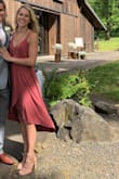 I love this dress! I love the way it flows, the color, and the way the fabric feels; so light and soft! The hem hits me a little higher on the leg than the model photo, just about at my knee, and the slit can show my upper leg if I'm posing right. I can't wait to make this my summer go to dress! - Ashley B.