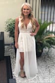 I wore this on my Bachelorette trip! It was beautiful! The length was very long even with high wedges on, but that can be expected considering I am 5'3". I am obsessed with this dress. - Katie K.