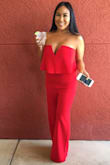 I opted for a power red for my bridal shower. I ordered two sizes. The medium sucked me in which was great for the extra support but it didn't fit my bust. The large was perfect around my bust and while it didn't feel like spanx, the stretchy material still hugged my body in the perfect places. I definitely needed it hemmed. So many compliments, I think I need this suit in every color! - Mitzi H.