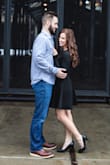 I wore this dress for our winter engagement photos and loved it! The material is a little bit thick, so it was perfect for keeping me warm outdoors. It was very form flattering as well. I would definitely buy this item in other colors. - Krissy G.