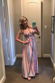 This dress is even more gorgeous in person!!!! I'm bigger chested and the small fit the "girls" perfectly. The print is divine - very spring-esk. Be prepared to get some stares at your chest / this dress isn't for the modest/shy lady - lol. - Mendy R.