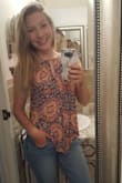 I always try to find fun, unique tops for going out and this is my go to for summer! Love the print. It is very flowy which keeps you nice and cool on hot, summer days. I ordered the same top for my mom who is a little shorter and it hangs a little low but regardless, she loves it and so do I! I would recommend going down a size, so if you're typically a medium order a small, etc. - Callie F.