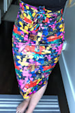 I have hips...and only the XXS was left.... but I bought it anyway because I knew I needed to have this skirt! Luckily it fit pretty well, very form fitting! The top part of the skirt is like a corset, and there is no side/back zipper so you have to shimmy into the skirt, so size up if you need to! The sizing here is not traditional Lulus, so do some research! For reference, I usually wear the smalls/x-smalls dresses from Lulus, if its skirts and there is no stretch I need a medium. This skirt is pretty stretchy and the material is thick and nice and the pattern is like the Andy Warhol Flowers painting! - Beata J.