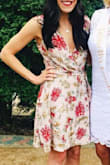 I'm in love with wrap dresses lately.  This one did not disappoint.  I wore it to my best friend's bridal shower with nude heels and a red lip.  So perfect.  You could also dress it down with a pair of white sneakers.  I did use fashion tape because it is pretty low cut, but I loved the look! - Gabby T.