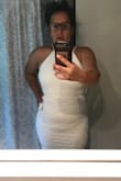 This dress is a perfect fit for a curvy body, but you need a flat stomach or you will show fat in pics. The material is really nice I love it I'm just a little large for it. - Karla L.
