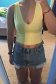 These tops are perfect. I got it in yellow then ended up ordering the other colors too. It's really comfortable and not see through at all, goes really good with high waisted shorts/skirts - Molly D.