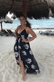 This dress is really beautiful except that for me, it did not cover my chest well and I was fidgeting with it all evening. I ordered a Large and I when I tried it on, I thought it was too open but my friends told me it was fine so I wore it to a wedding in Cancun and I was a bit uncomfortable with it. Also, it was a bit windy so I had to hold it down so the dress wouldn't fly open and reveal my undergarments.
I do think it's beautiful. The length was perfect for me at 5'9" but I just wish it wasn't so open in the chest area. But if that doesn't bother you, then you will love it! - Jennifer M.