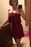 Very pretty dress, great color! Nice material, stays up well with the nonslip grip on top. It was short on me, and not so flattering because I'm curvy. Beautiful dress on someone that's a little less curvy! I felt fluke it showed all my lumps and bumps. - Lisa L.