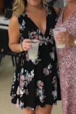 Saw this dress & instantly fell in love! I ordered a small and it fits perfectly. I did use body tape to keep the deep v-neck from showing my bra. I highly recommend! - Leah G.