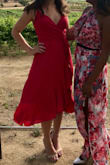 This dress is beautiful and flowy, and so fun to dance in. I wore it to a wedding with lots of compliments. The top is pretty low cut and I think having a slightly bigger chest would help fill it out more.
You'll need petals for this! - Julia D.